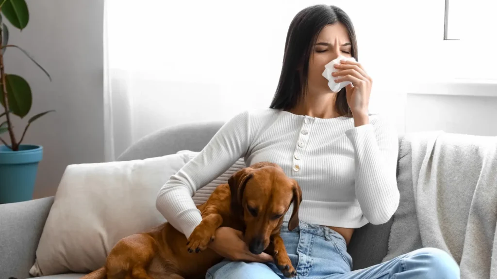 Woman with dog allergy
